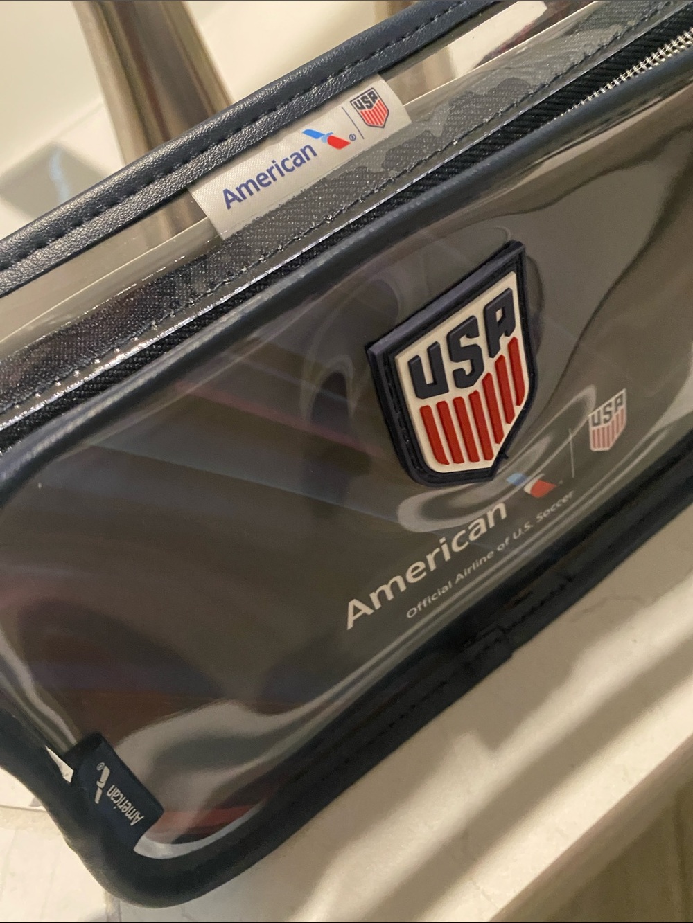 Unopened Clear Crossbody Bag with USA Crest - Navy